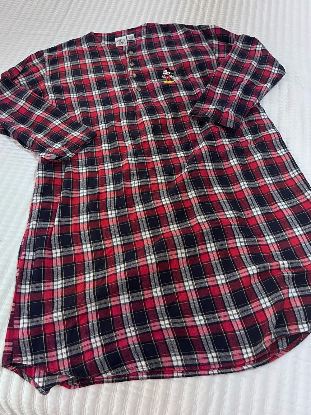 Disney Red & Black Plaid Night Shirt Embroidered Mickey Mouse 100% Cotton OS - Picture 1 of 5